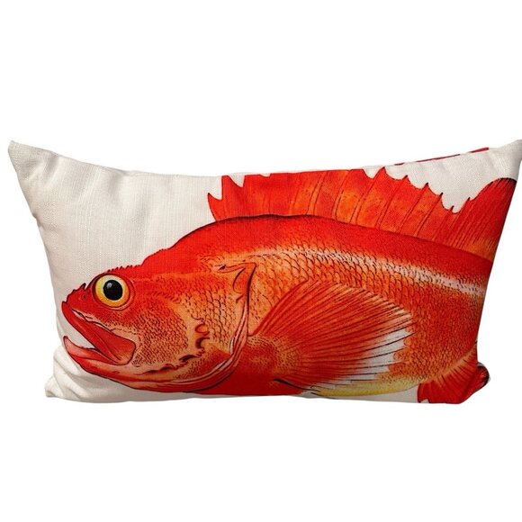 Set Of 2 Red Fish Throw Pillows 19x12 Coastal Nautical Home Decor - Picture 3 of 13